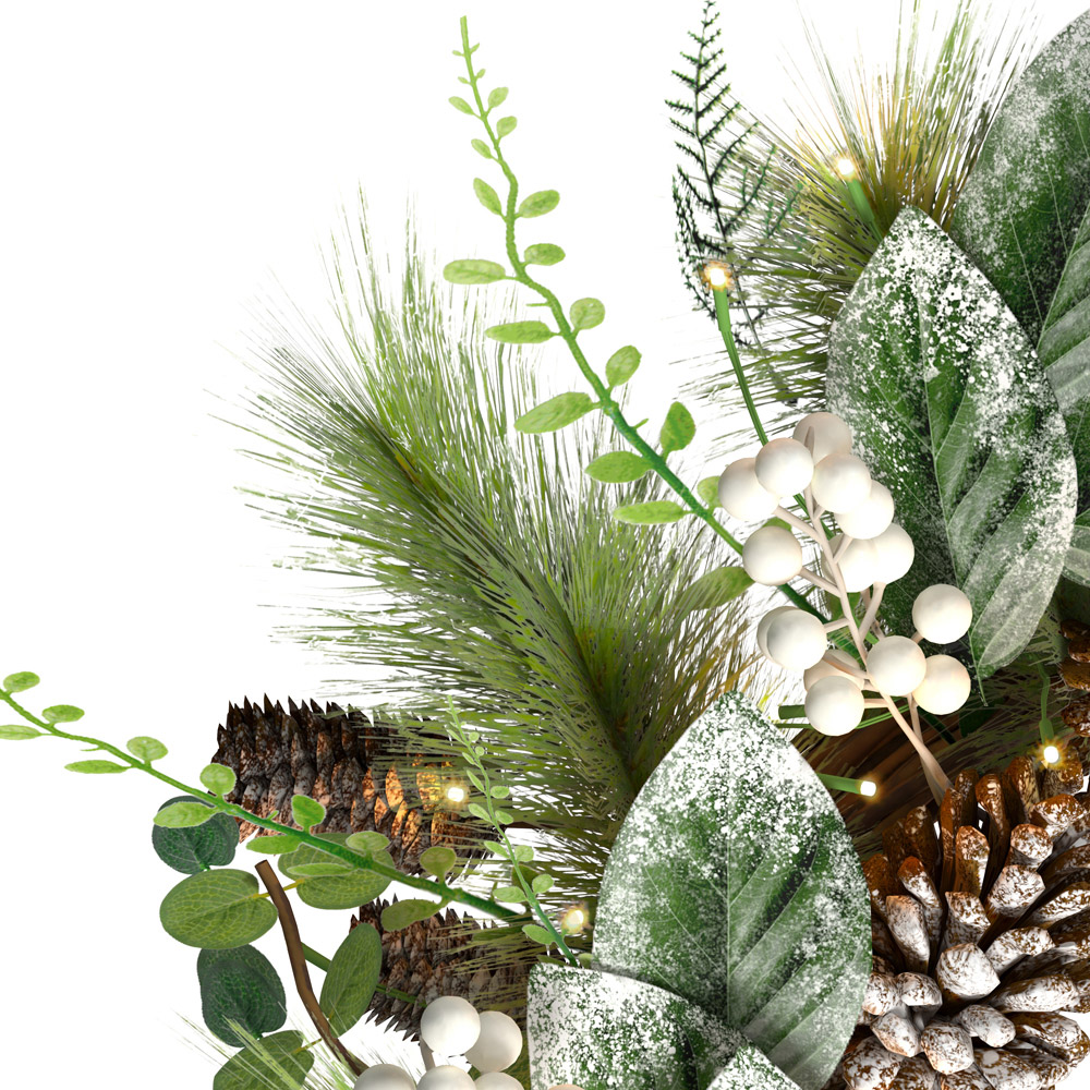 Charles Bentley Pre-Lit Eucalyptus Christmas Wreath White Berry and Pinecone 55cm Image 4