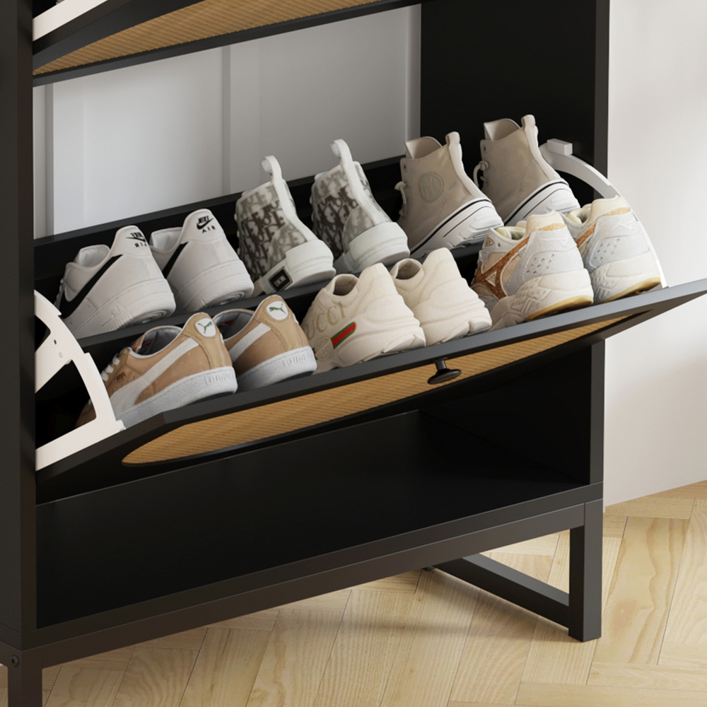 FurnitureHMD 2 Door Black Woven Rattan Shoe Cabinet with Hooks Image 6