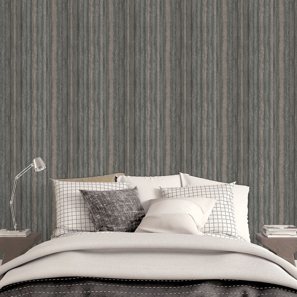 Galerie Ambiance Stripe Grey and Silver Wallpaper Image 2