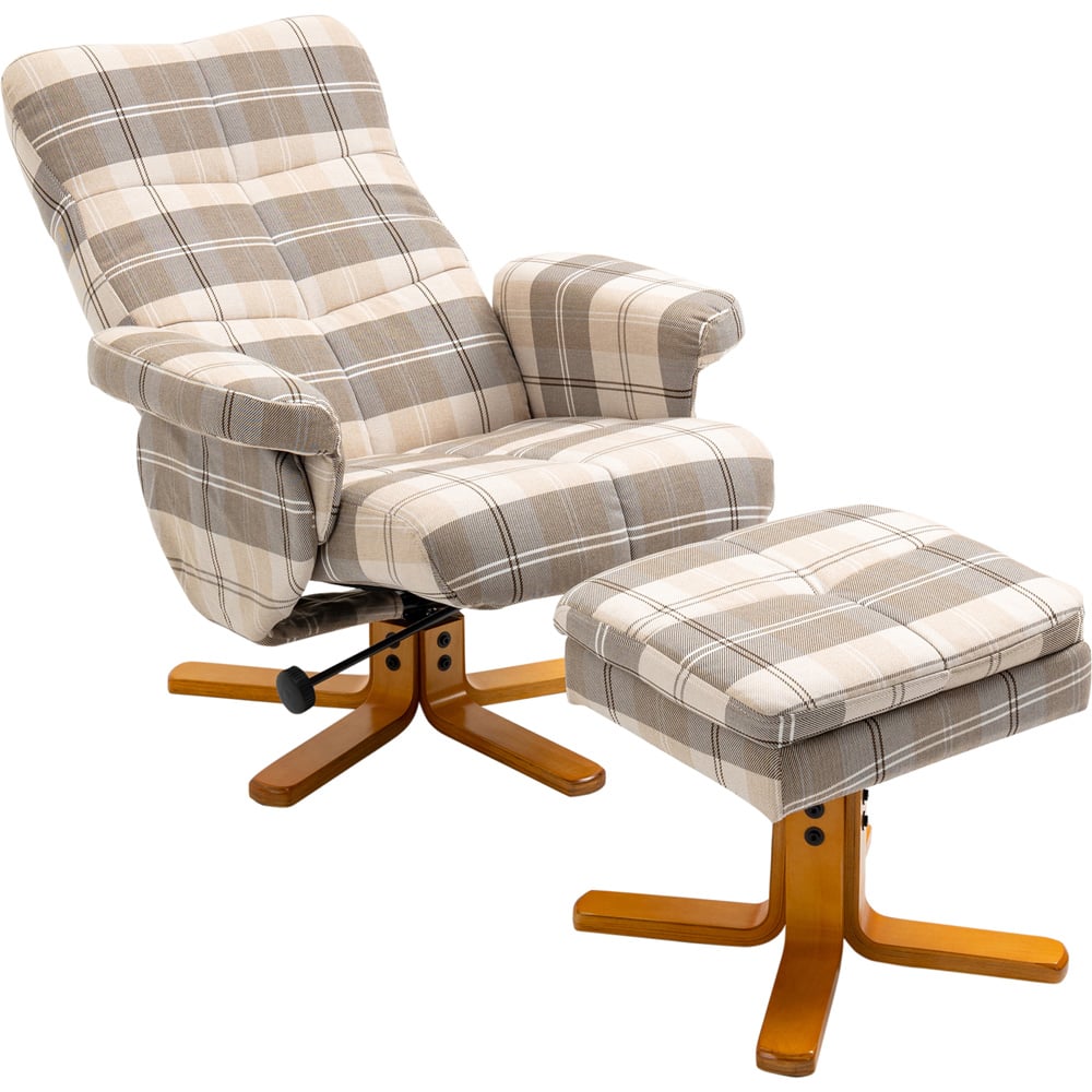 Portland Multicolour Linen Swivel Recliner Chair with Footstool Image 2