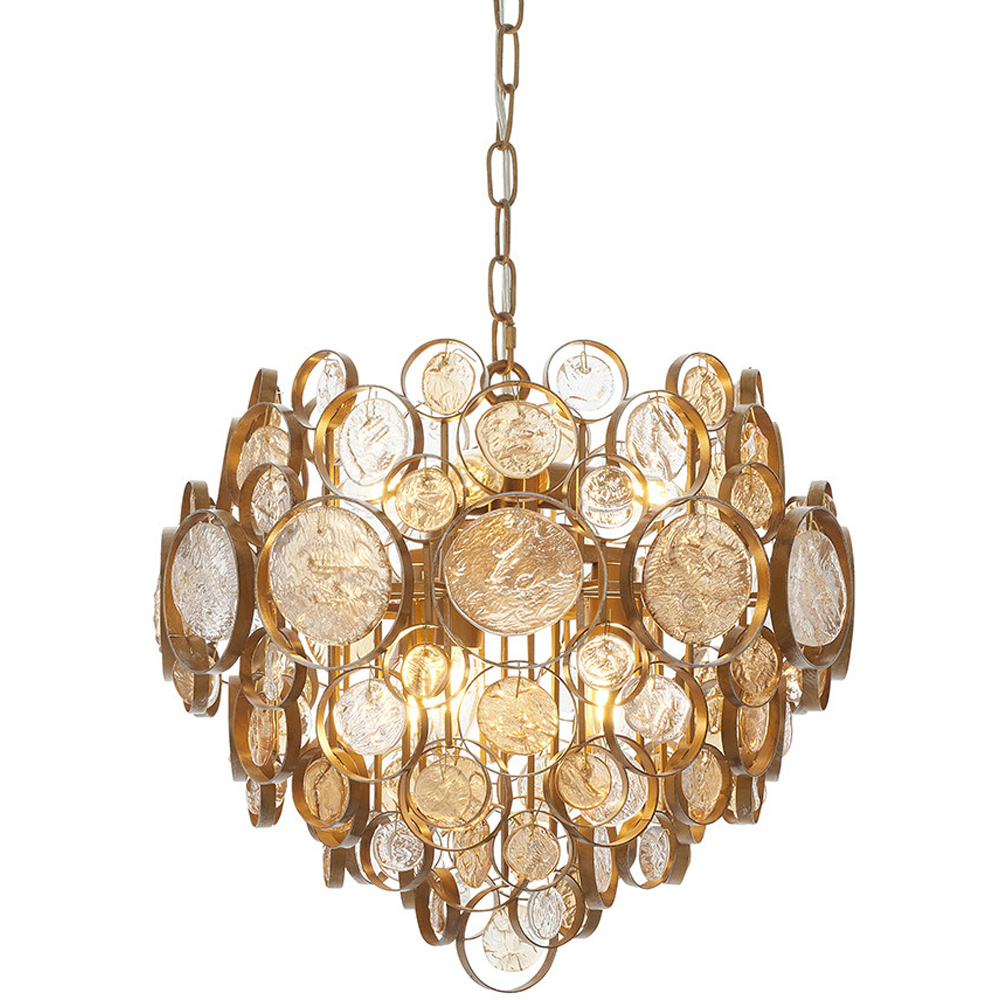 Merano Carbonia Antique Gold and Amber Glass 6 Light Pendant Ceiling Light Image 1