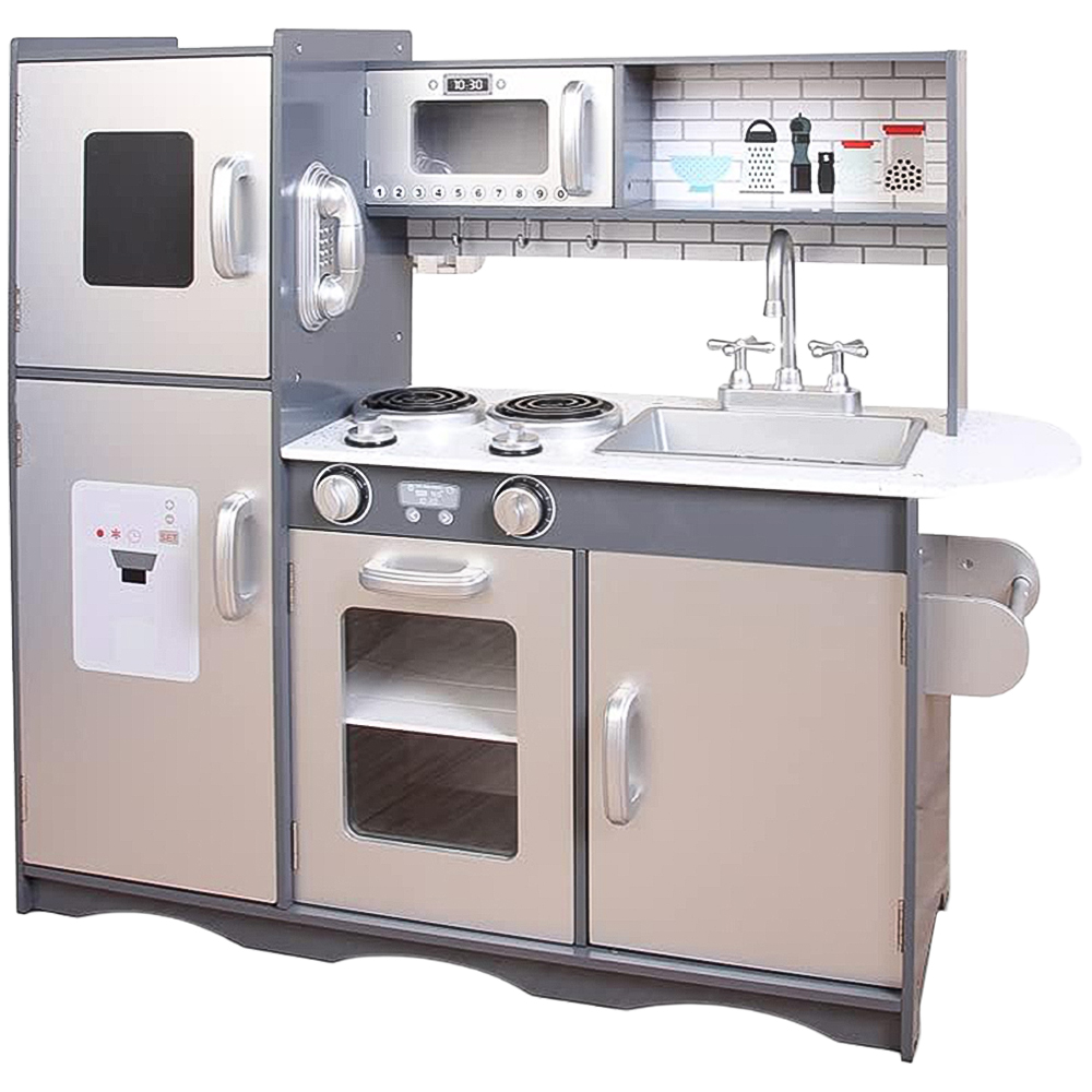 Kids Grey Wooden Pretend Kitchen Play Set Image 1