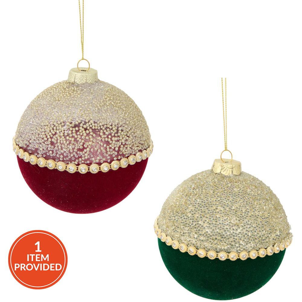 Half Flocked Jewelled Bauble Image 1