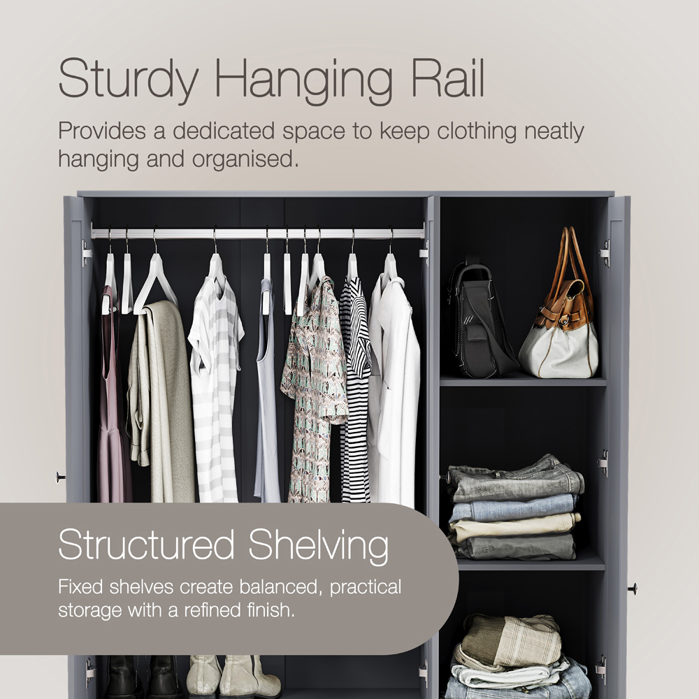 VIDA DESIGNS Altino 3 Door 2 Drawer Grey Shaker-Style Mirrored Wardrobe Image 5