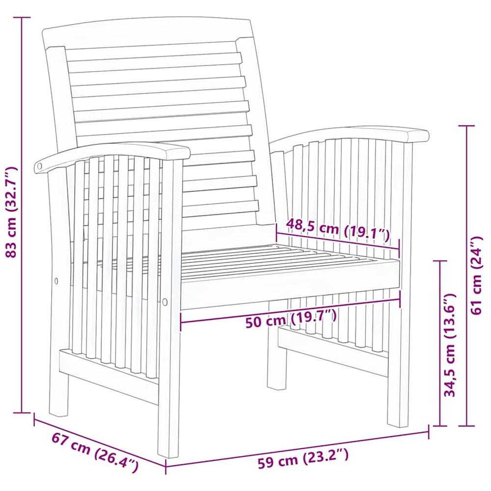 Walplus Set of 2 Solid Acacia Wood Garden Chair Image 8