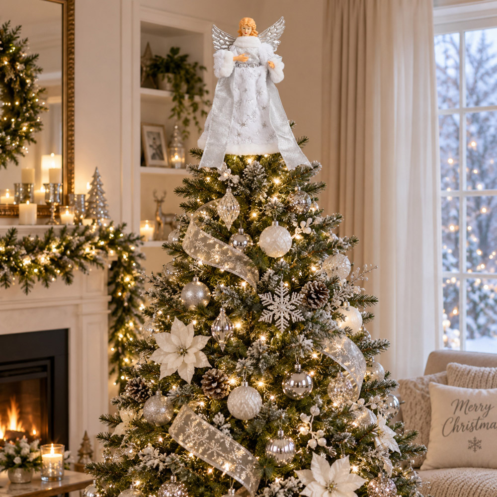 Samuel Alexander Traditional Silver Angel Christmas Tree Topper 30cm Image 2