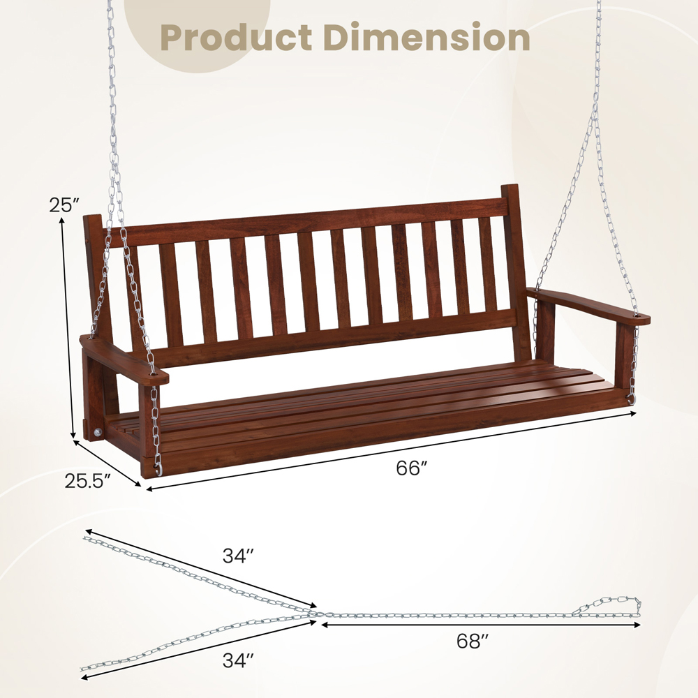 Costway 3 Seater Wooden Adjustable Outdoor Porch Swing Image 9