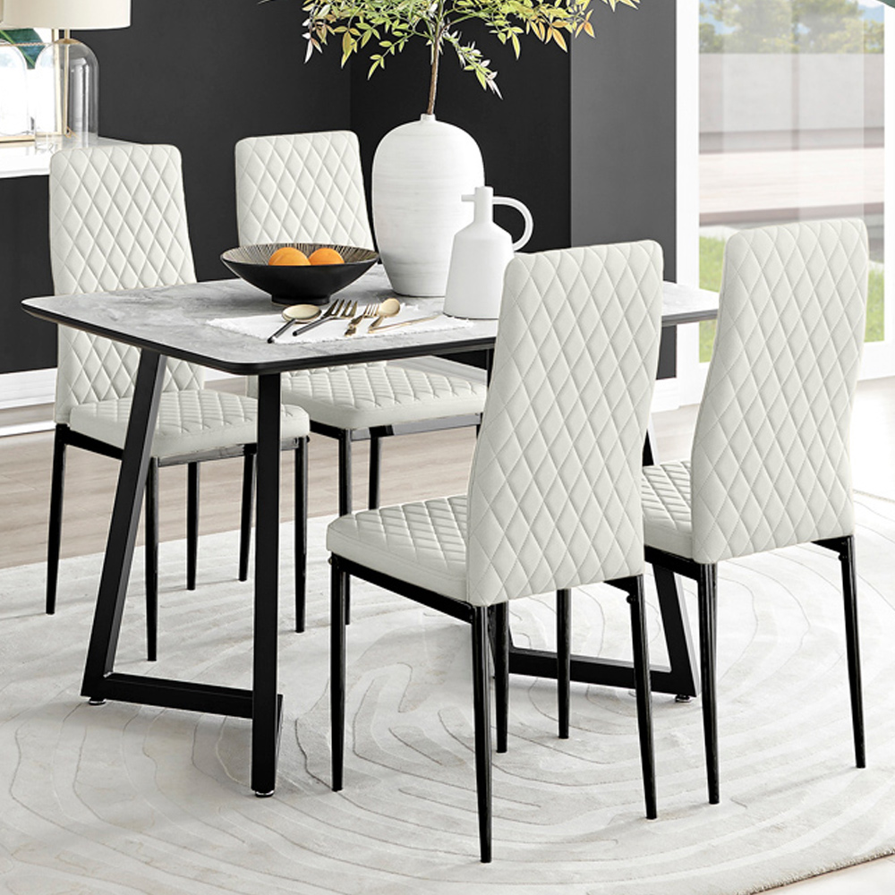 Furniturebox Copeland Valera Marble Effect 4 Seater Dining Set White Cream and Black Image 1
