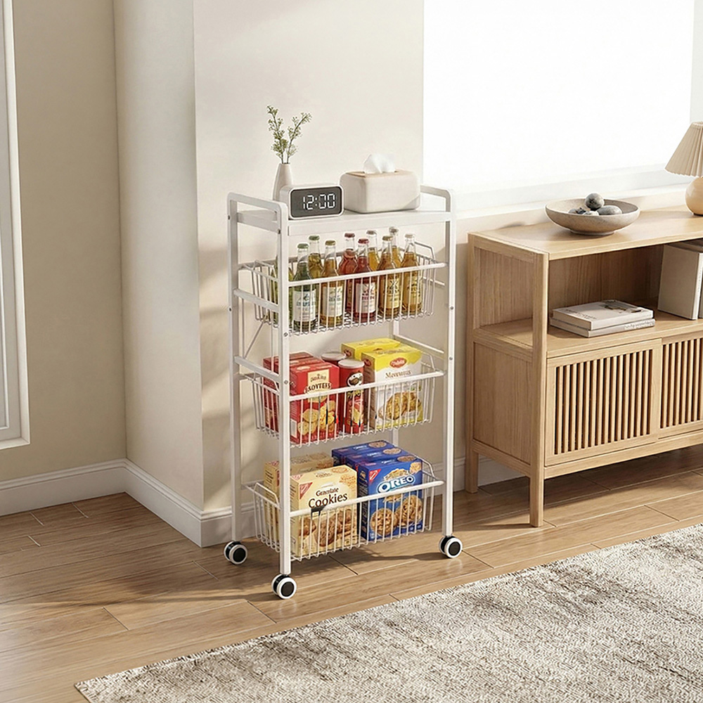 Living and Home 4-Tier White Carbon Steel Pull-Out Storage Trolley Image 8