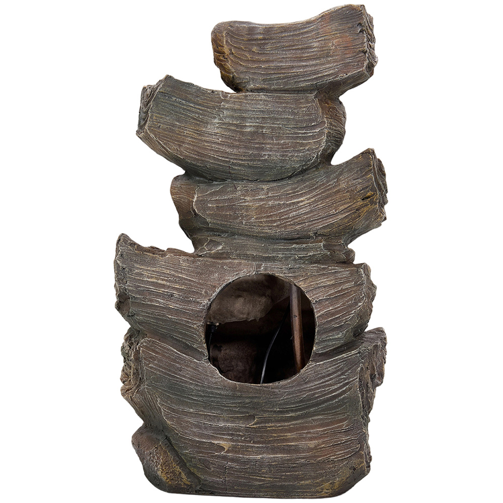 Living and Home 5-Tier Realistic Log Wood and Rock Effect Solar LED Water Feature Image 3
