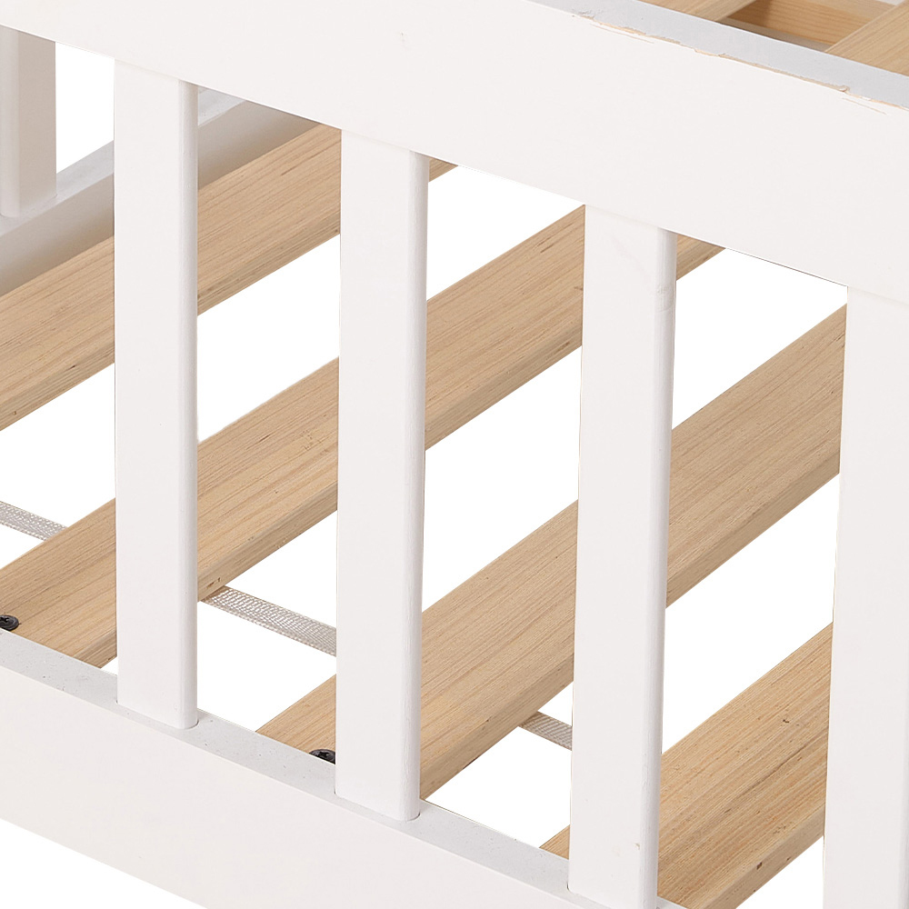 Living and Home Kids White Pine Wood Floor Bed Frame with Roof Headboard Image 6