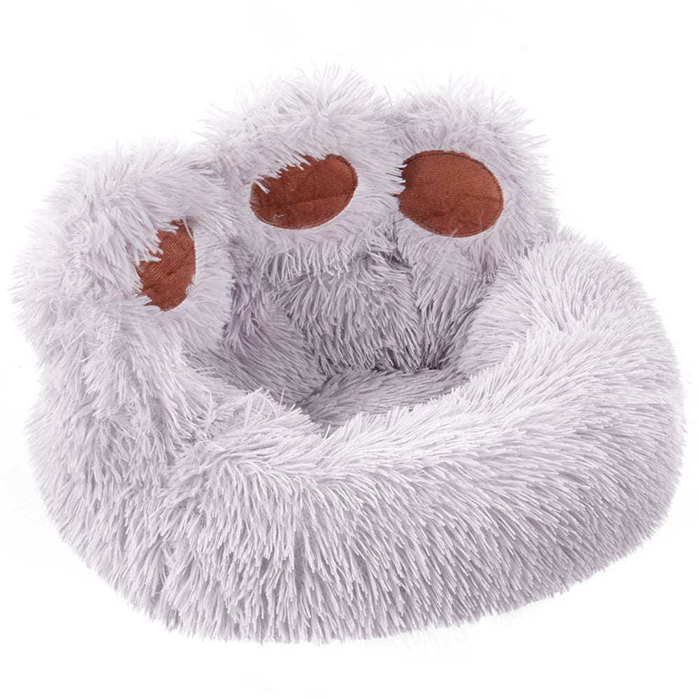 H&O Direct 60cm Grey Cute Paw Plush Snuggle Pet Bed Image 1
