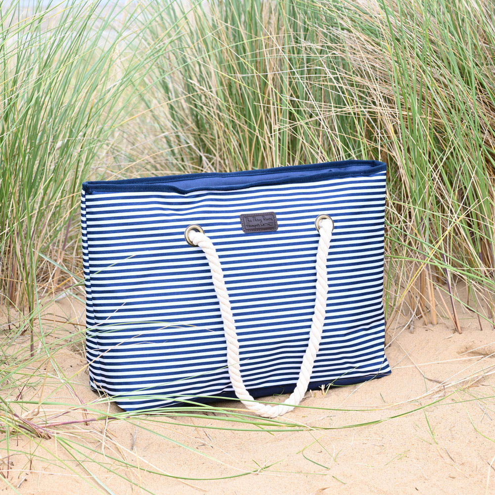 The Three Rivers Hamper Co Navy and White Stripe Insulated Shoulder Tote Bag Image 2