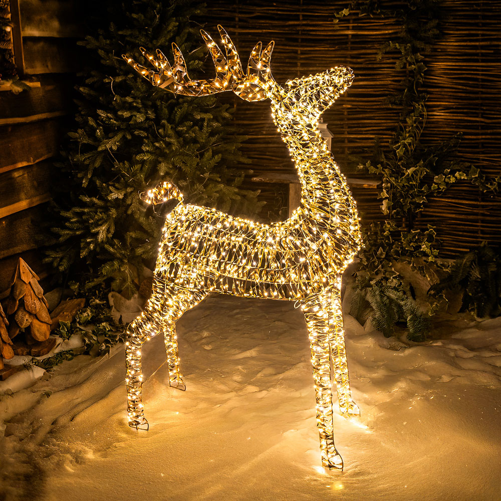 The Christmas Centre 960 Warm White LED Micro Lights Pre-Lit Gold Laser Lit Deer 120cm Image 4