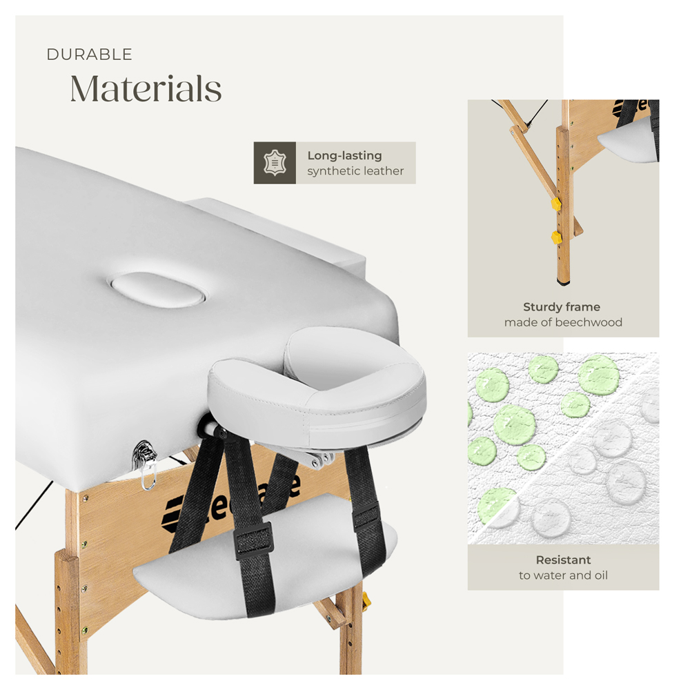 tectake White 3 Zone Somwang Massage Table with Headrest Armrests Footrest and Bolster Set Image 8