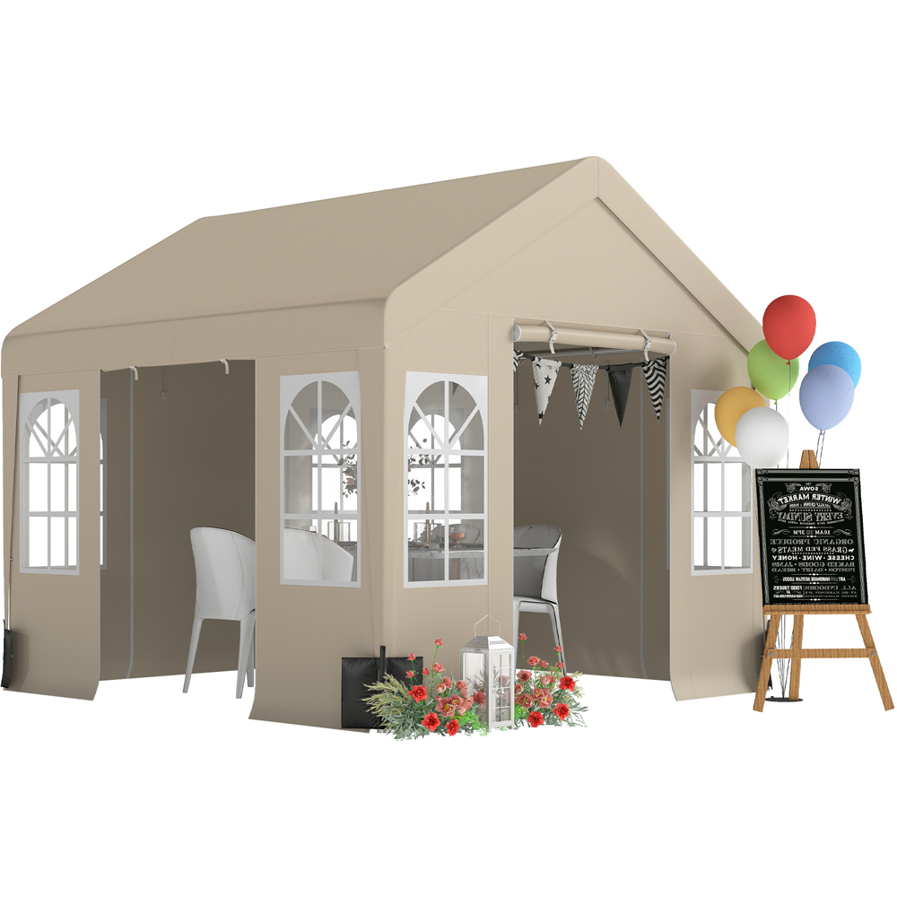 Outsunny 3 x 3m Beige Cathedral Style Gazebo with Sidewalls Image 2