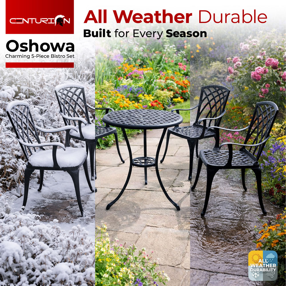 Centurion Oshowa 4 Seater Black and Green Cast Aluminium Garden Bistro Set with Cushions Image 6