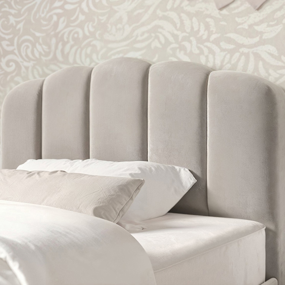 Flair Scallop Single Beige Velvet Bed Frame Image 4