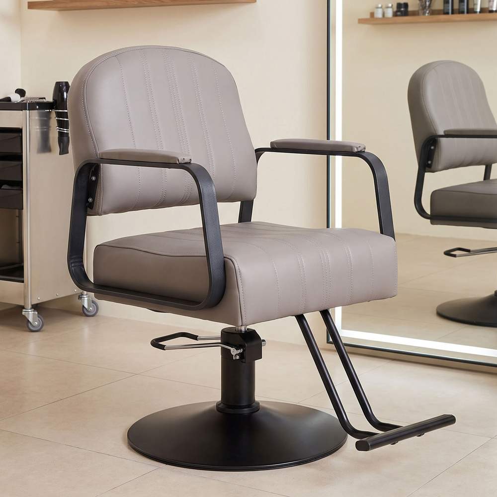 Living and Home Grey and Black Swivel Base Salon Barber Chair with Hydraulic Lift Image 8