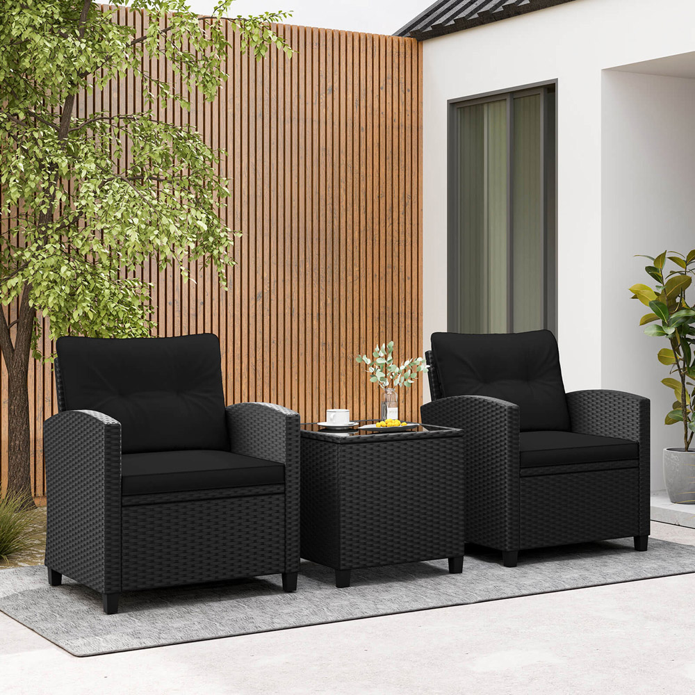 Costway 2 Seater Black Rattan Patio Furniture Set with Cushion Image 3