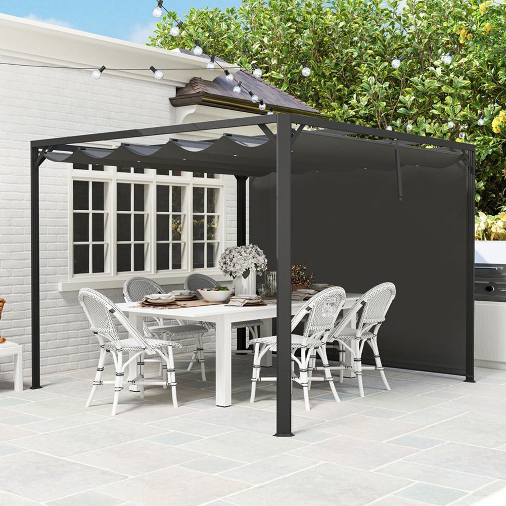 Outsunny 3 x 3m Dark Grey Retractable Roof and Roller Shade Image 1