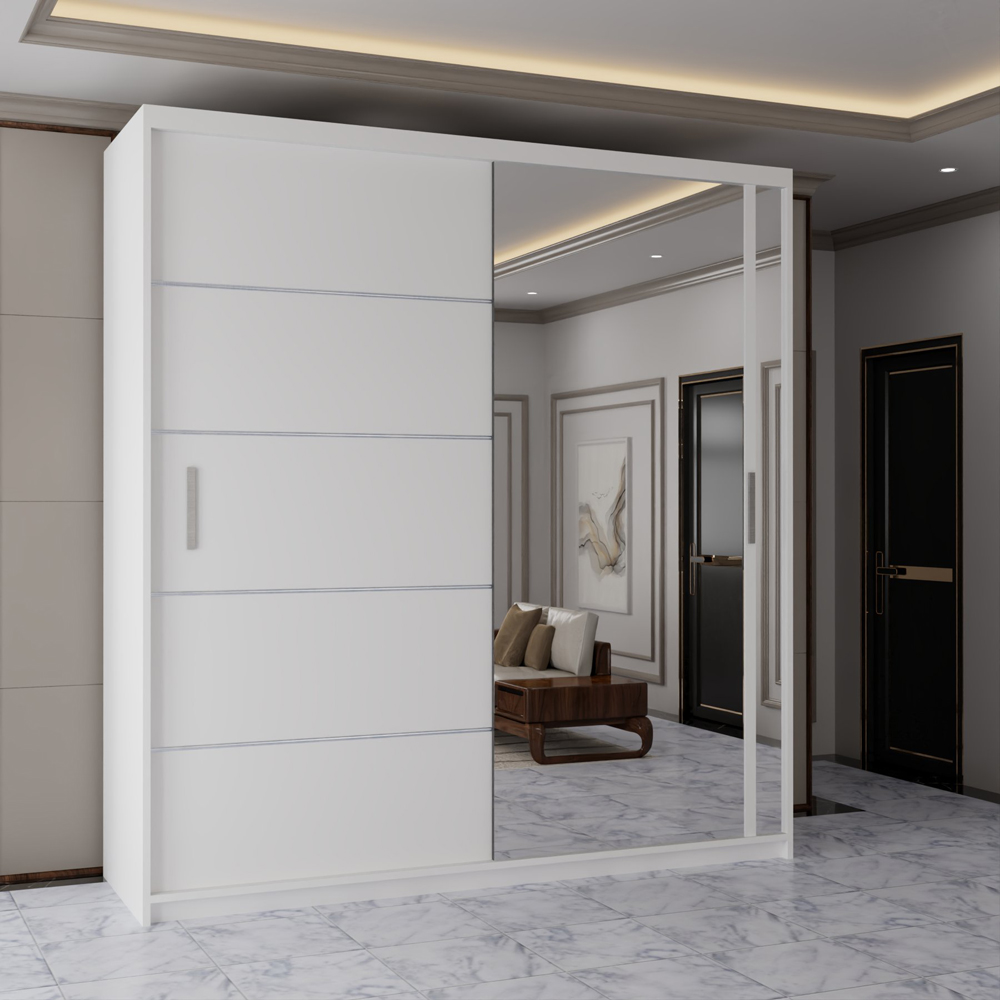Sliding Wardrobes 4U 2 Sliding Door White Modern Single Side Mirrored Wardrobe Image 3
