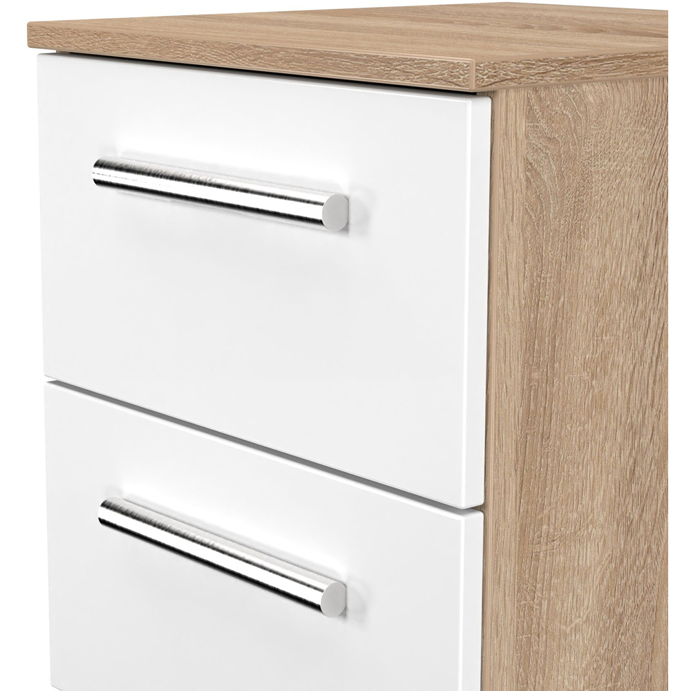 Crowndale Contrast 2 Drawer White Matt and Bardolino Oak Compact Bedside Cabinet Ready Assembled Image 5