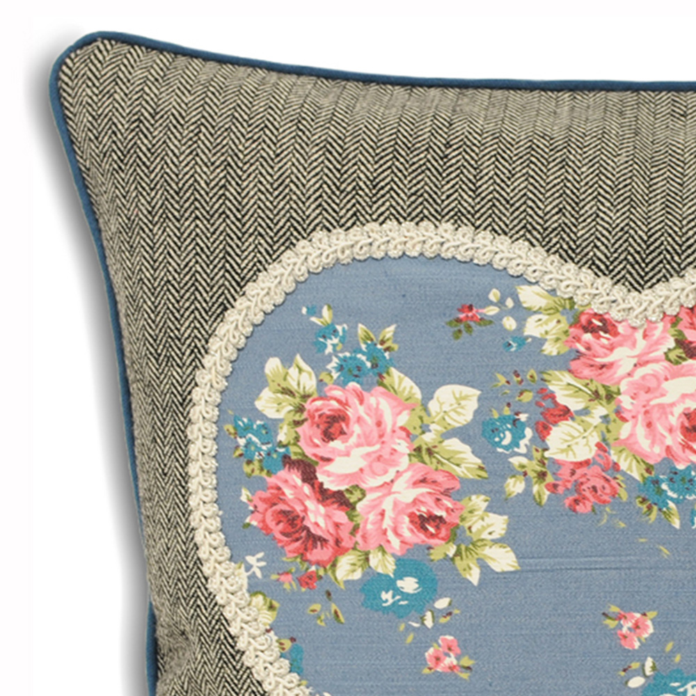 Paoletti Sweet Cottage Denim Heart Embroidered Cushion Image 2