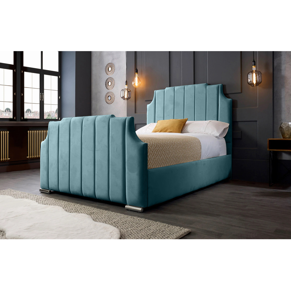 Eleganza Home Nelson King Size Duck Egg Plush Velvet Bed Frame with Headboard Image 3