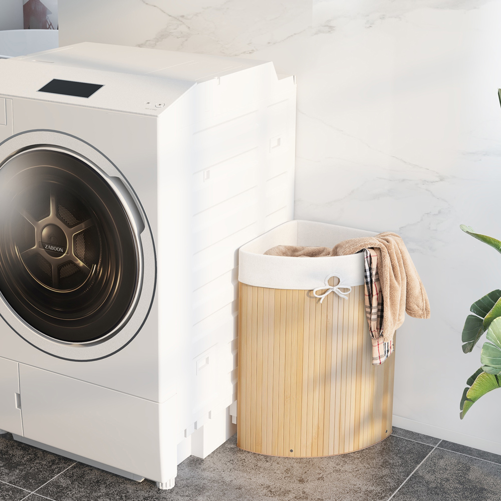 Costway Natural Laundry Hamper with Lid Image 4