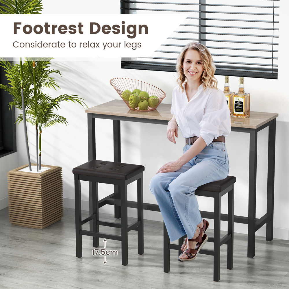 Costway Brown Bar Stool Set of 2 Image 5