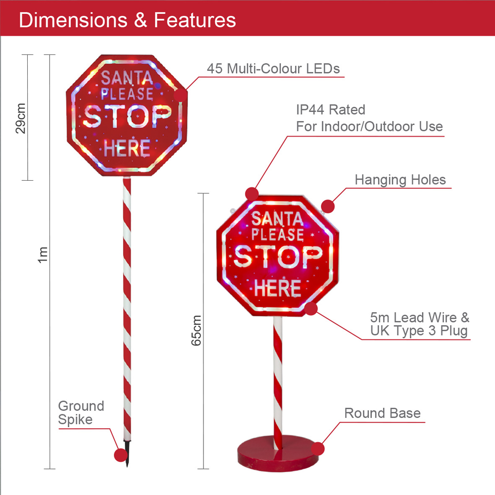 The Christmas Workshop Multicolour Light Up Santa Please Stop Here Sign Post Image 9