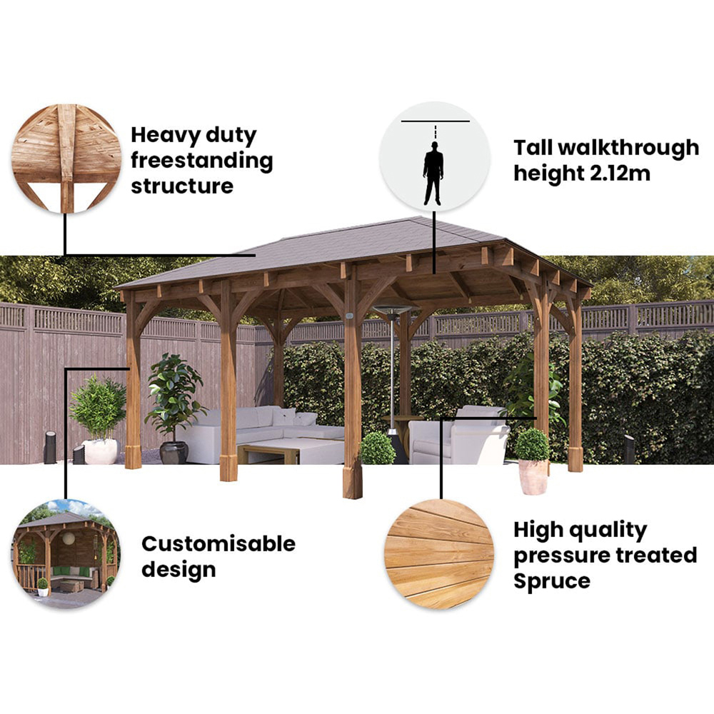 Dunster House Leviathan 5 x 3m Brown Corner Garden Gazebo with Wooden Roof Shingles Image 5