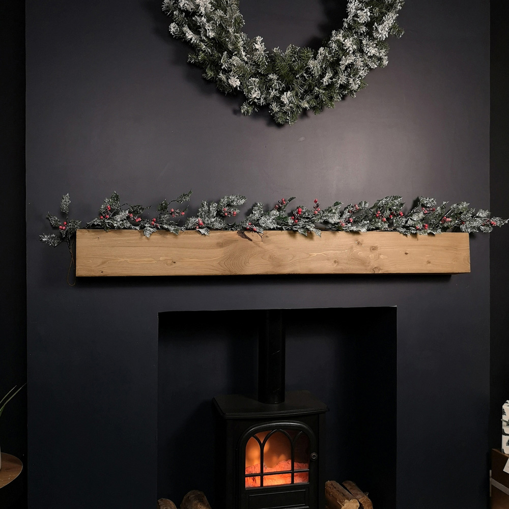 Samuel Alexander Frosted Green Holly Glitter Christmas Garland with Leaf and Berry 180cm Image 2