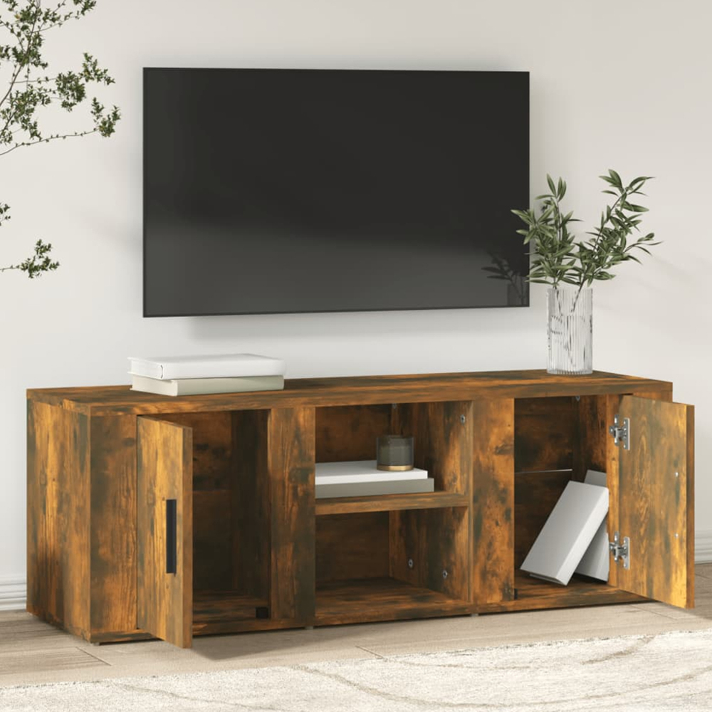 vidaXL 2 Door 2 Shelf Smoked Oak Wide TV Cabinet Image 1