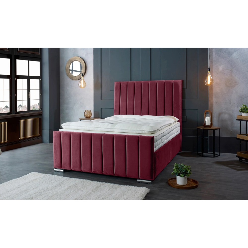 Eleganza Home Redding King Size Maroon Plush Velvet Bed Frame with Headboard Image 5
