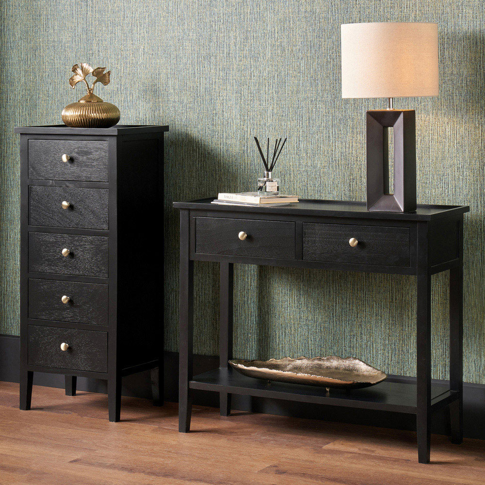Pacific Lifestyle Chelmsford 5 Drawer Satin Black Pine Wood Chest of Drawers Image 5