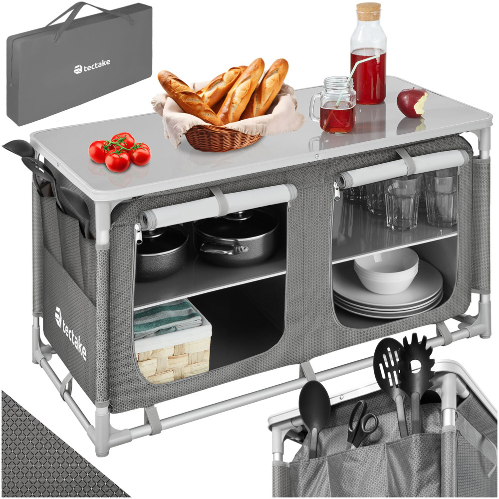 tectake 4 Compartment Grey Foldable Camping Kitchen Image 2