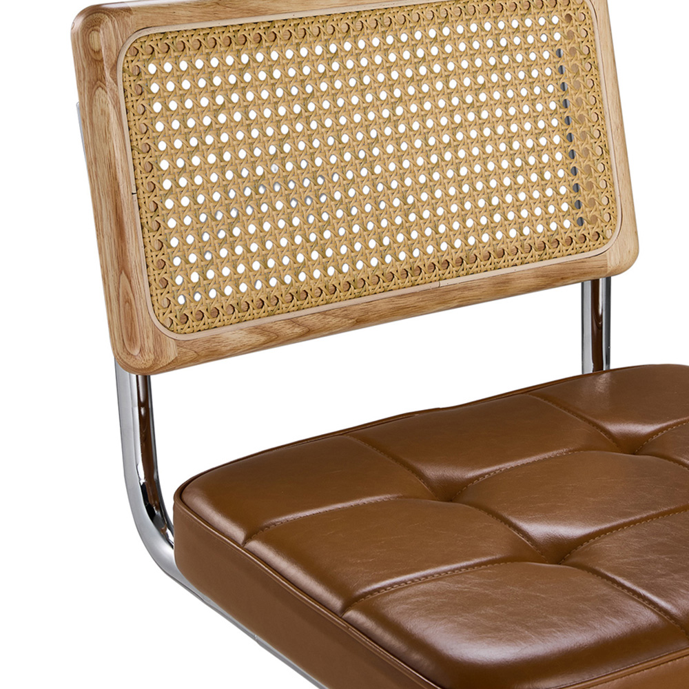 Living and Home Set of 2 Brownish Yellow PU Leather Rattan Back Dining Chairs Image 5