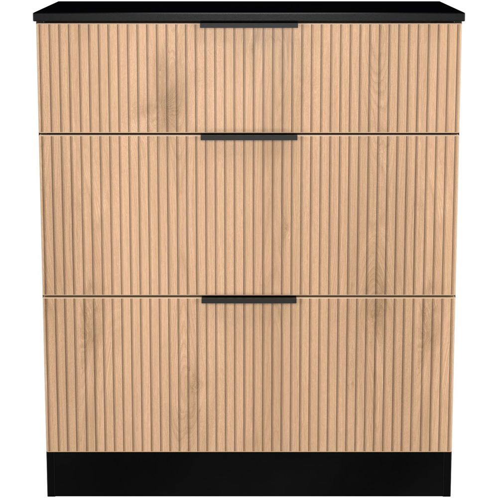 Crowndale Java 3 Drawer Slatt Effect and Black Deep Chest of Drawer Image 2