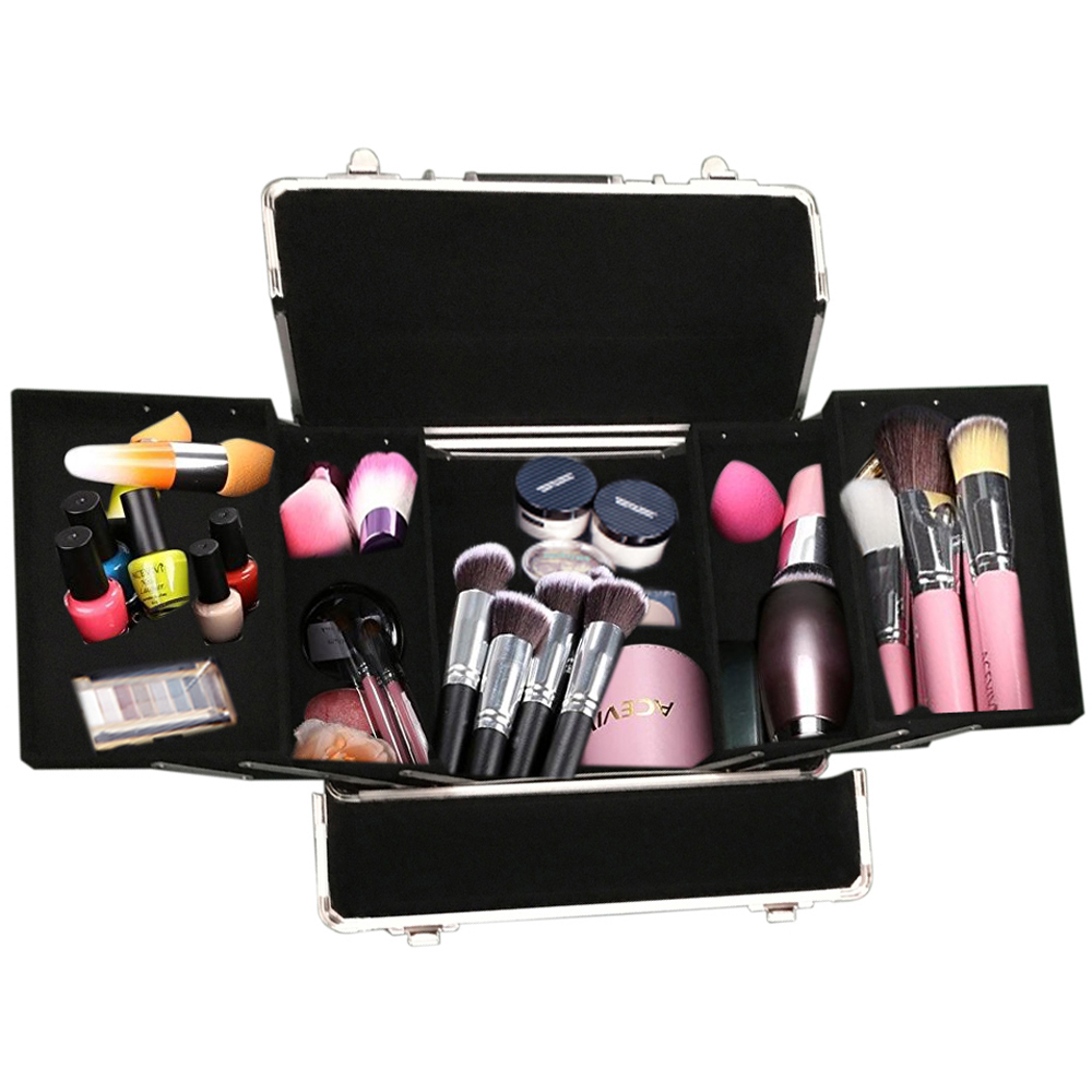 Living and Home Black Diamond Pattern Makeup Train Trolley Case Image 7