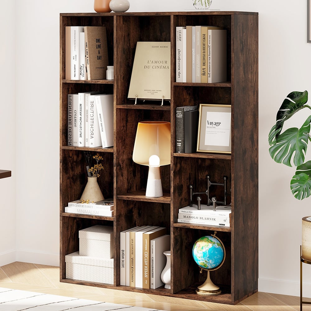 Costway 11 Cube Rustic Brown Geometric Bookshelf Image 1
