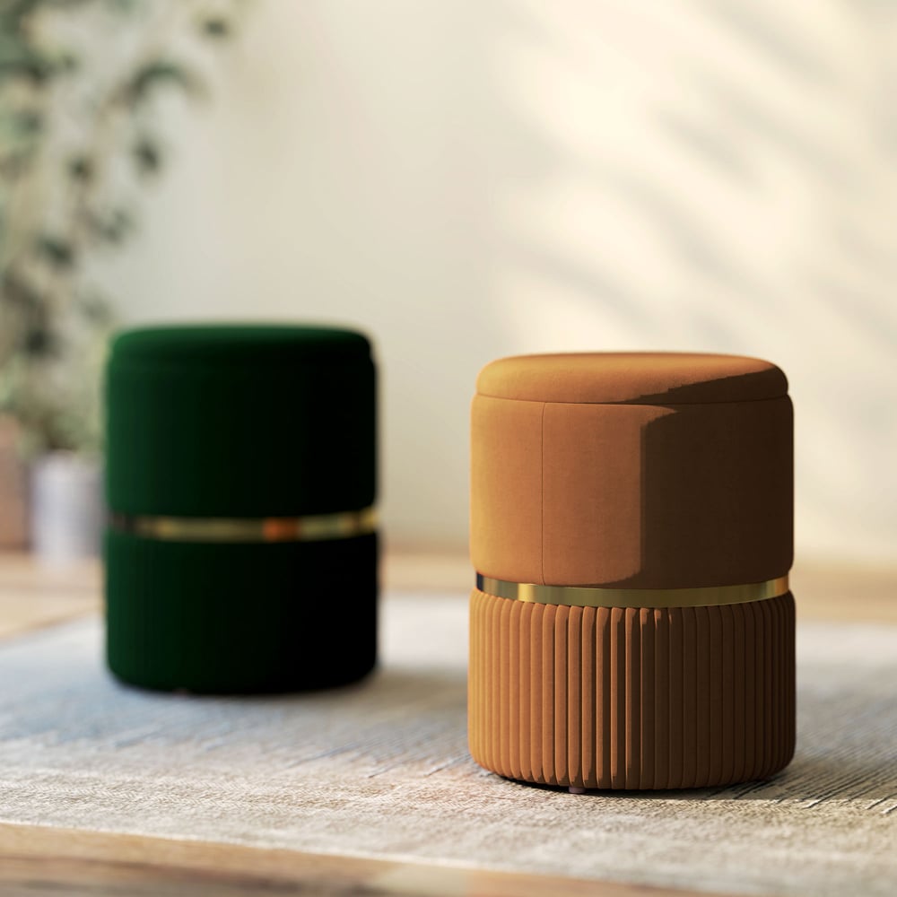 HOMCOM Brown Velvet Feel Round Pouffe Image 4