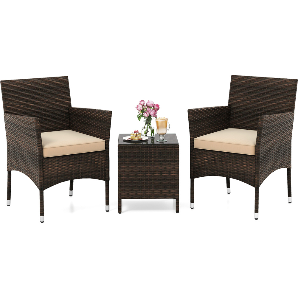 Costway 2 Seater Beige Patio Rattan Furniture Set with Cushion Image 2