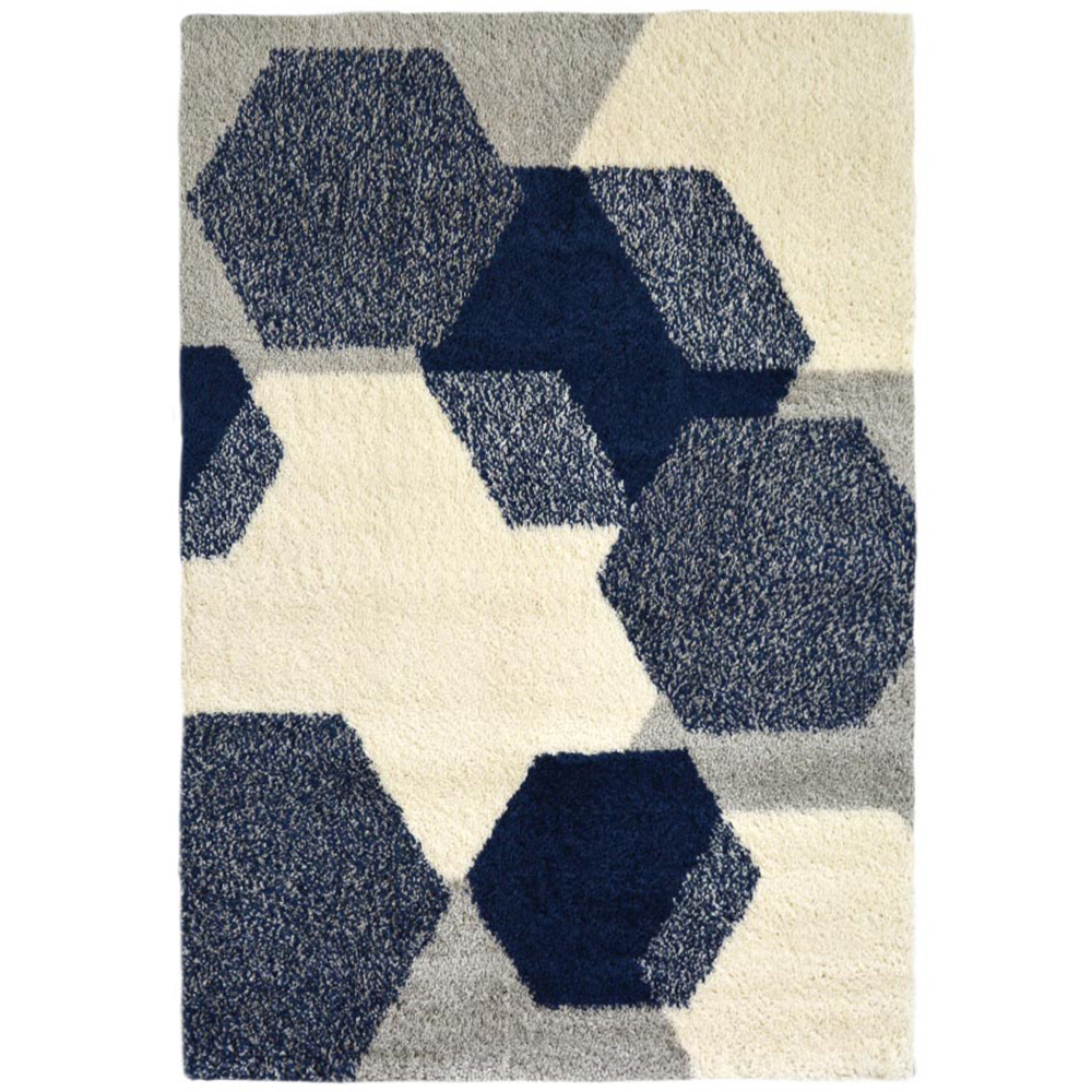 Homemaker Grey and Navy Blue Snug Hexagon Shaggy Rug 120 x 170cm Image 1