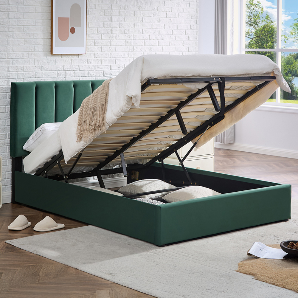 Furniture One King Size Green Upholstered Platform Storage Bed Frame with Adjustable Headboard Image 1