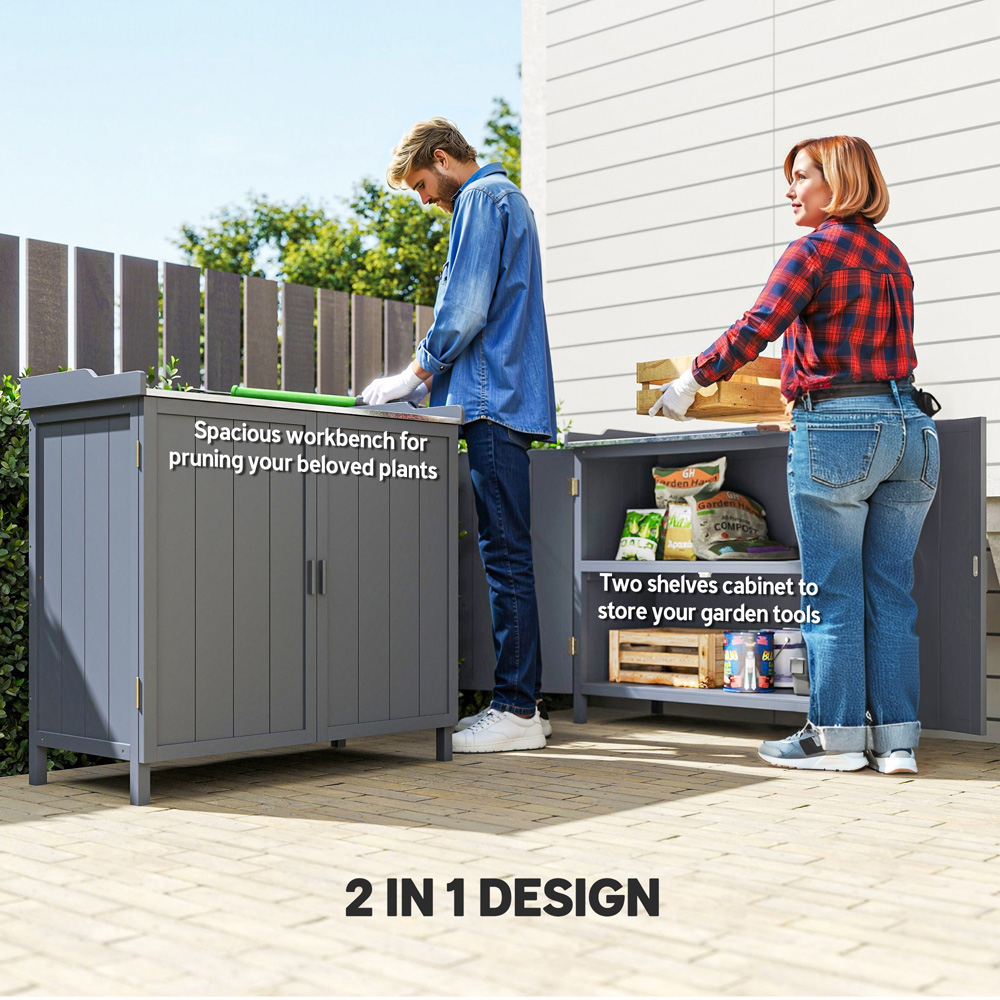 Outsunny 2-in-1 Grey Garden Storage Cabinet Image 6