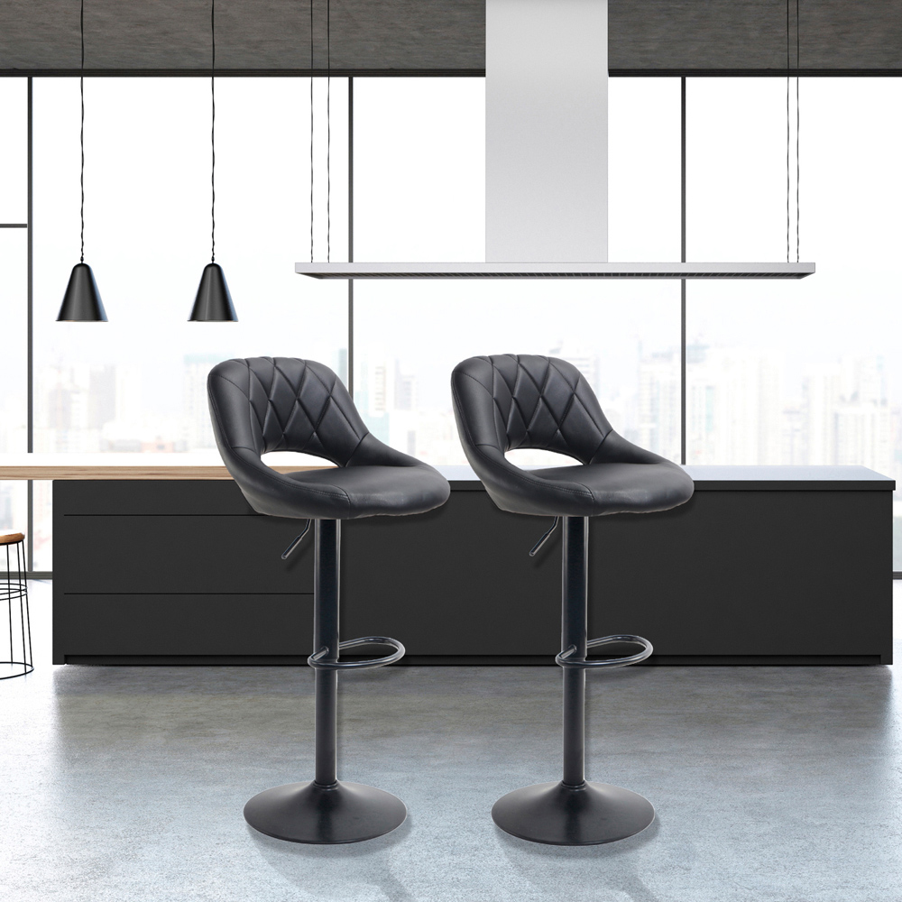 Neo Milan Set of 2 Black Leather Bar Stools Image 6