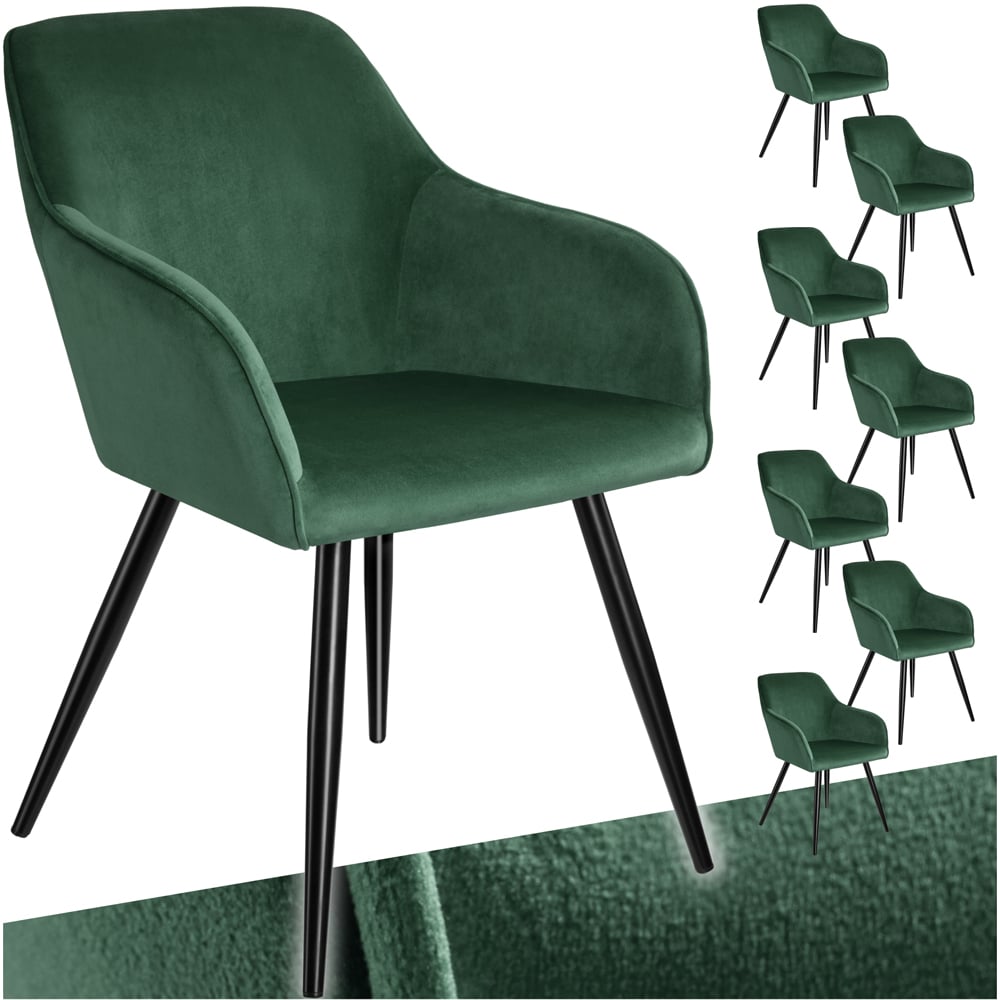 tectake Marilyn Set of 8 Dark Green and Black Velvet Look Padded Dining Chairs Image 2