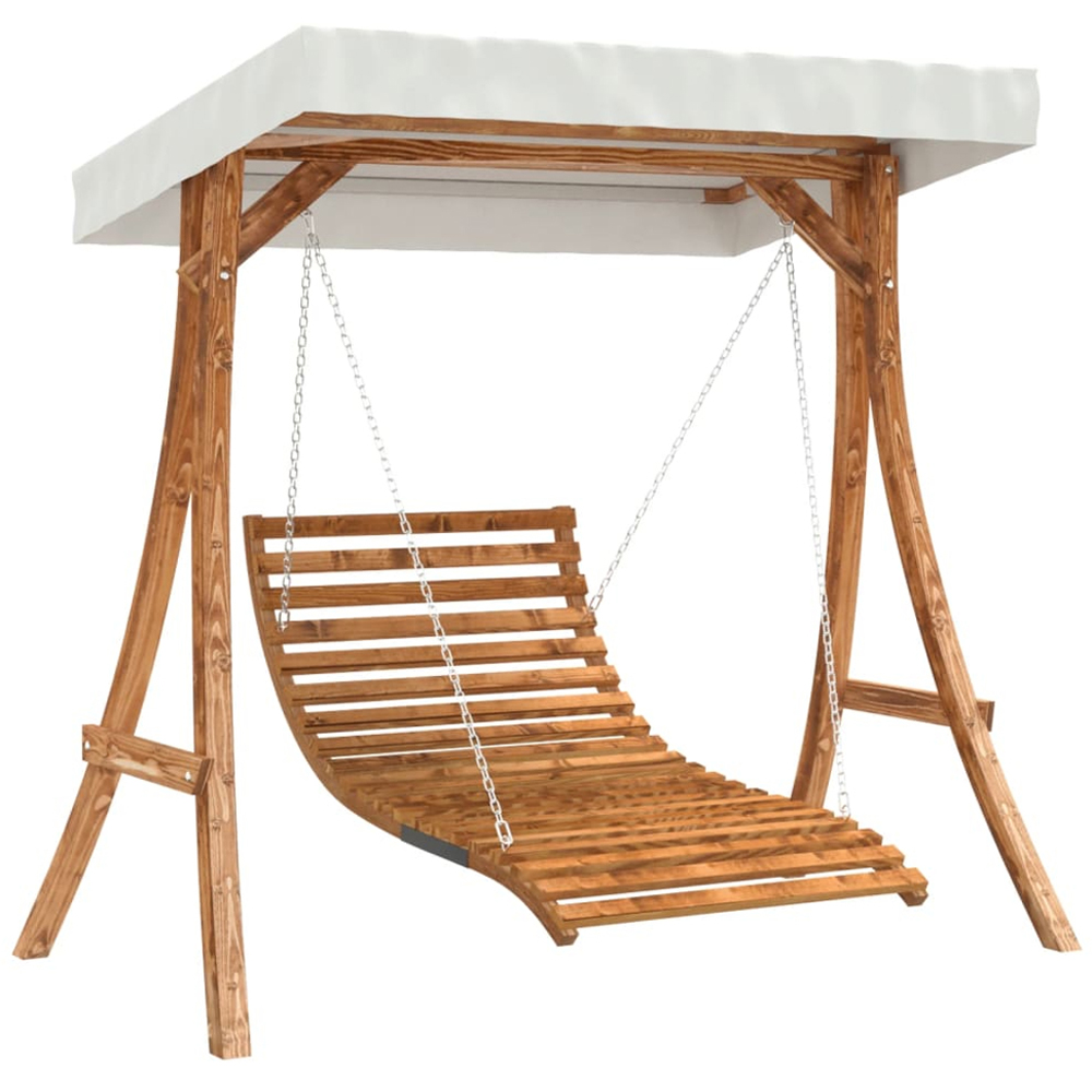 vidaXL Brown and Cream Solid Spruce Wood Swing Bed with Canopy Image 2